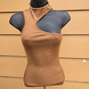 Anine Bing Lesly Ribbed Asymmetrical Tank Top Rust Sz XS